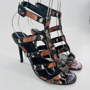Charles by Charles David Sand Leather Snake Print Gladiator Size 7